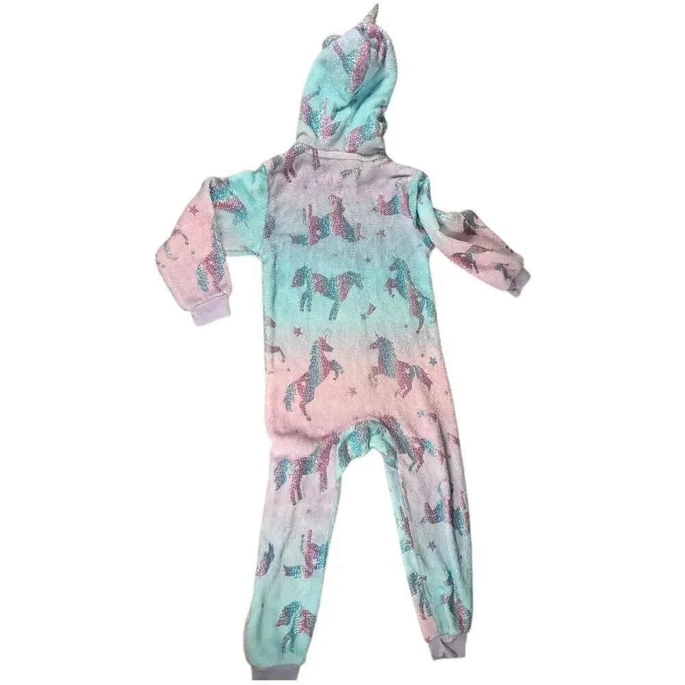 The Children's Place Warm Comfy Full Zip Unicorn One-Piece Small 5/6 Unicorn